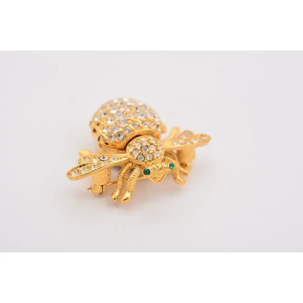 Joan Rivers Vintage Fly Watch Pin Brooch Rhinestone Crystal Gold Signed Bin5A